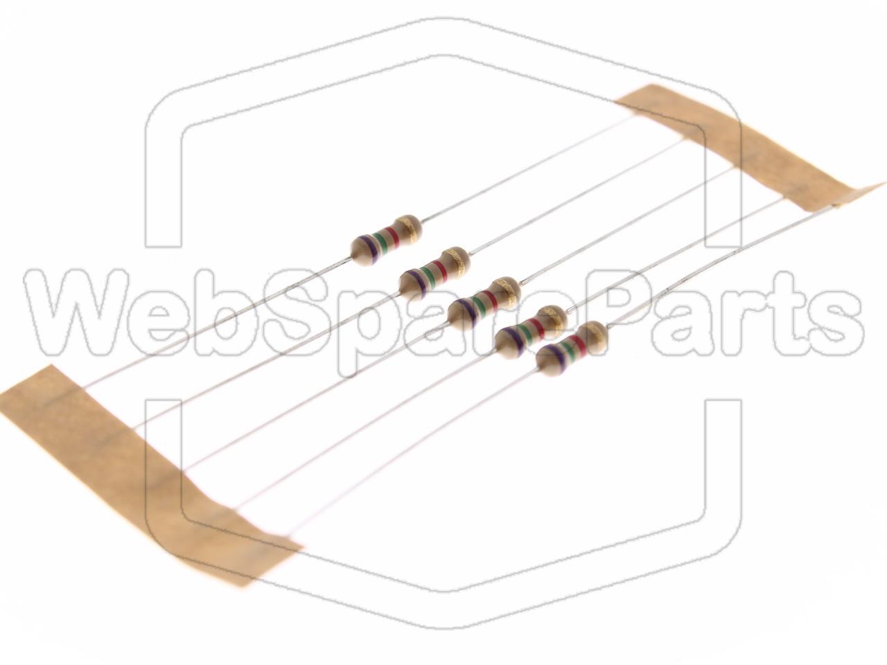 5x Carbon Film Resistance 7.5kR 0.25W ±5% Ø2.5x6.8